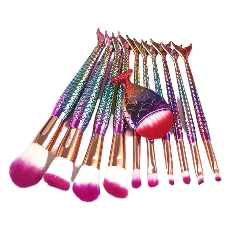 11 Pcs Mermaid Fish Tail Makeup Brushes Set