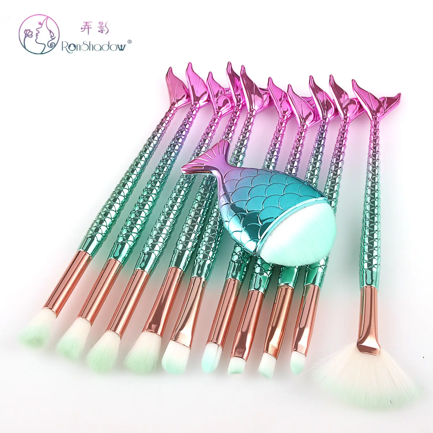 11 Pcs Mermaid Fish Tail Makeup Brushes Set