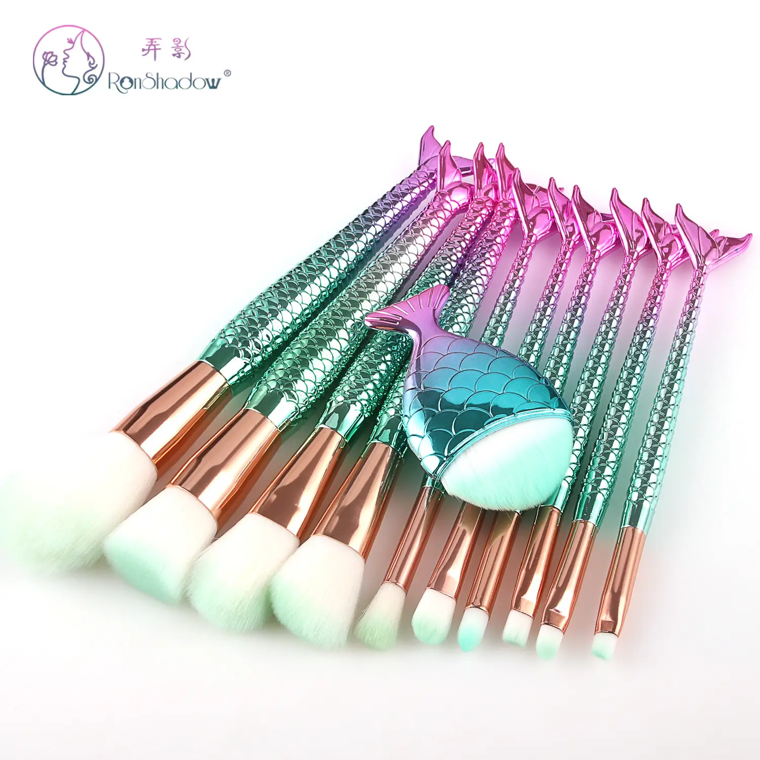 11 Pcs Mermaid Fish Tail Makeup Brushes Set