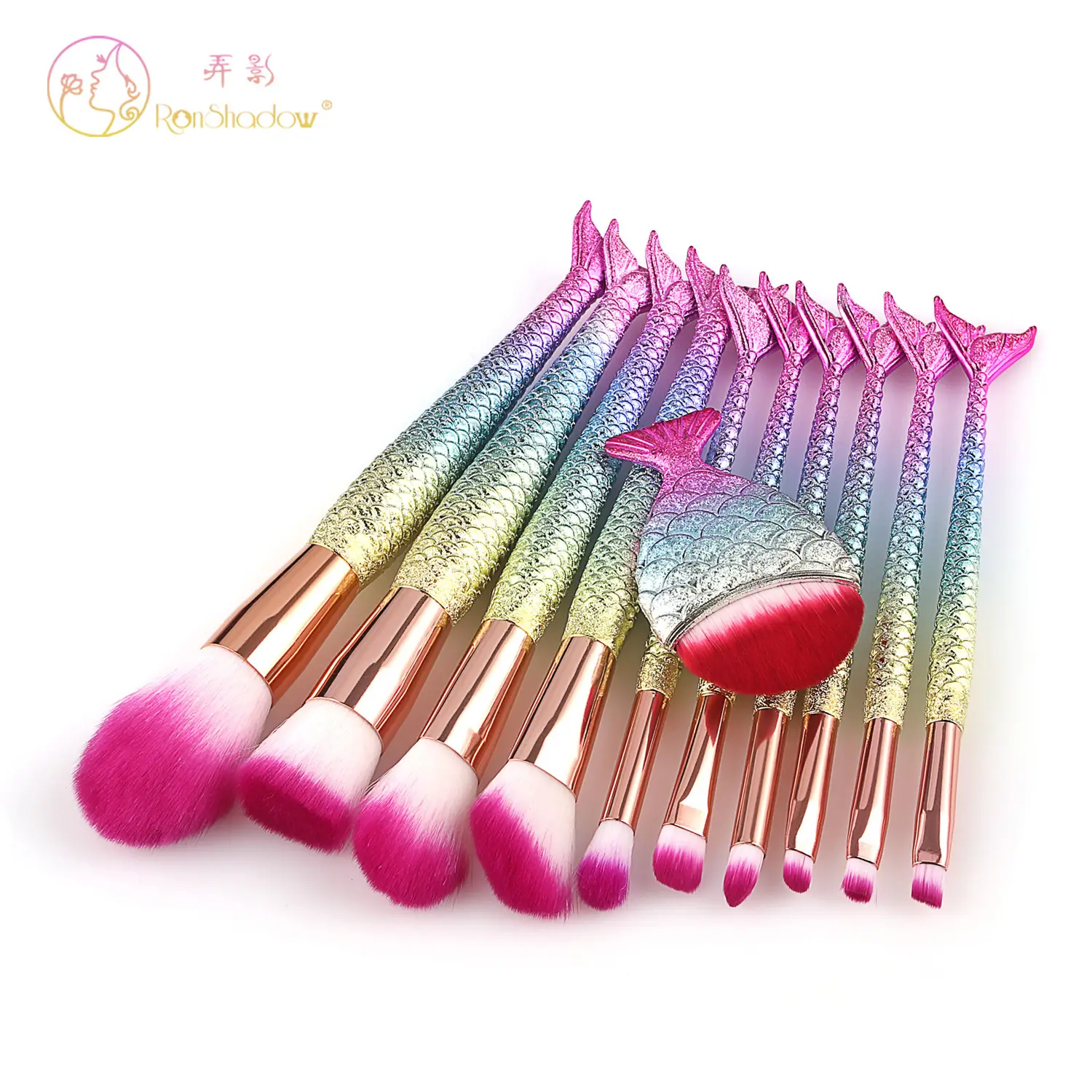 11 Pcs Mermaid Fish Tail Makeup Brushes Set