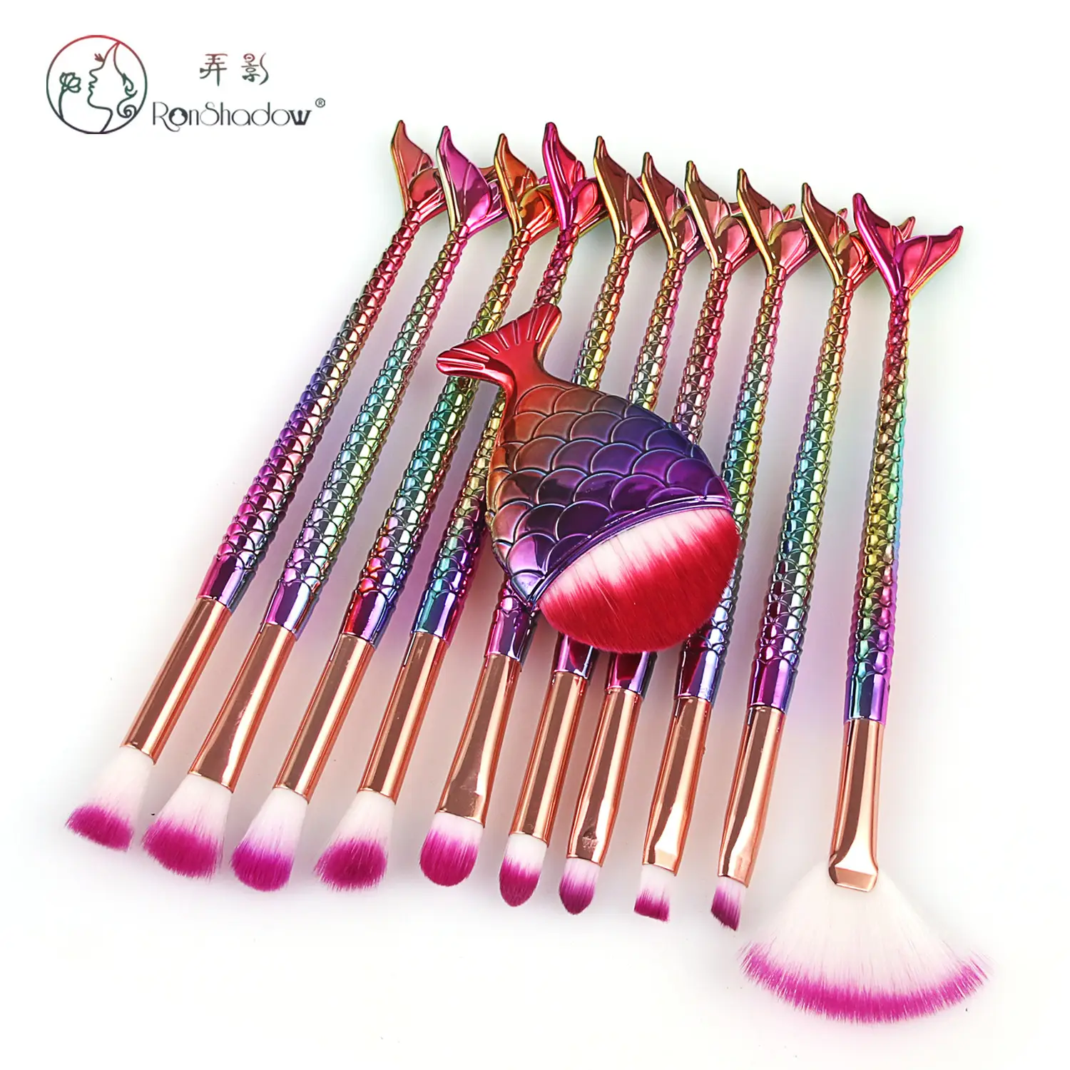 11 Pcs Mermaid Fish Tail Makeup Brushes Set