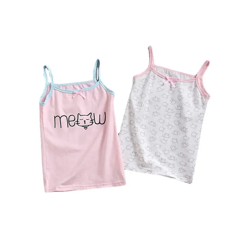 2023 Girls Cotton Vest Pink Meow Print Medium Small - Image 7