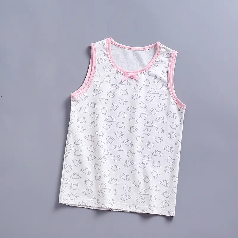 2023 Girls Cotton Vest Pink Meow Print Medium Small - Image 3