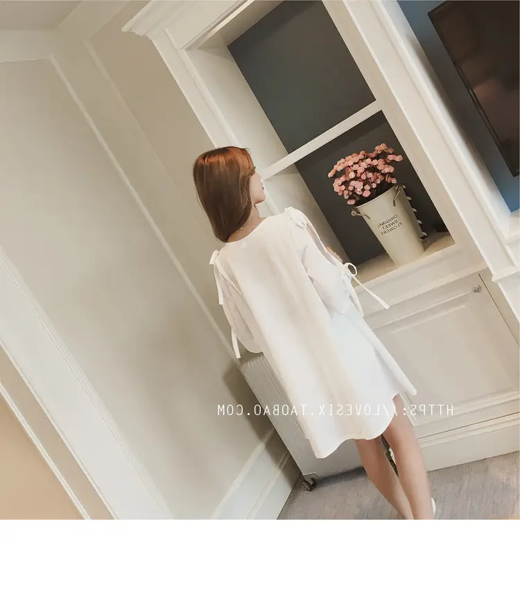 2025 Summer Korean Style Bow Letter Print Half Sleeve T-Shirt Women's Top Mid-Length Off-Shoulder T-Shirt Dress — feature 20