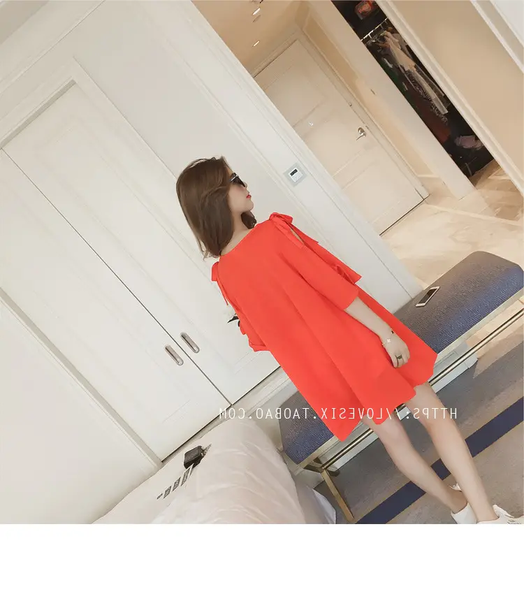 2025 Summer Korean Style Bow Letter Print Half Sleeve T-Shirt Women's Top Mid-Length Off-Shoulder T-Shirt Dress — feature 31