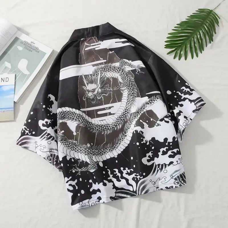 Japanese Style Dragon Print Sunscreen Coat for Men - Image 7
