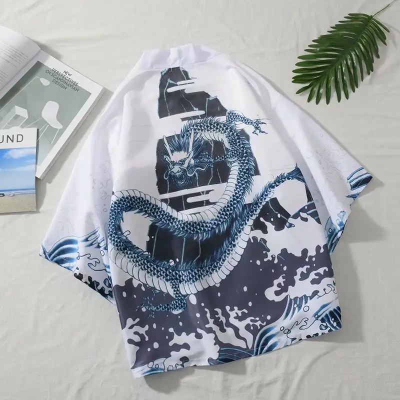 Japanese Style Dragon Print Sunscreen Coat for Men - Image 8
