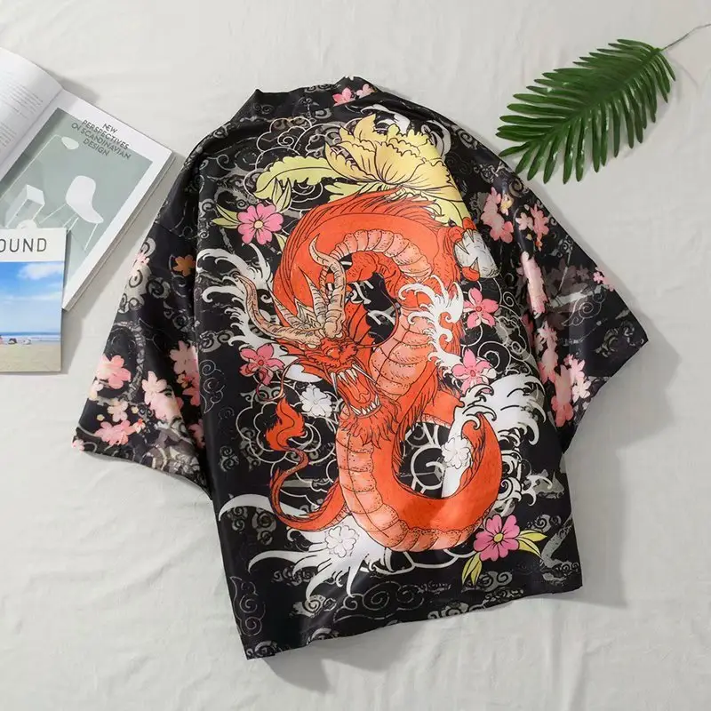 Japanese Style Dragon Print Sunscreen Coat for Men - Image 11
