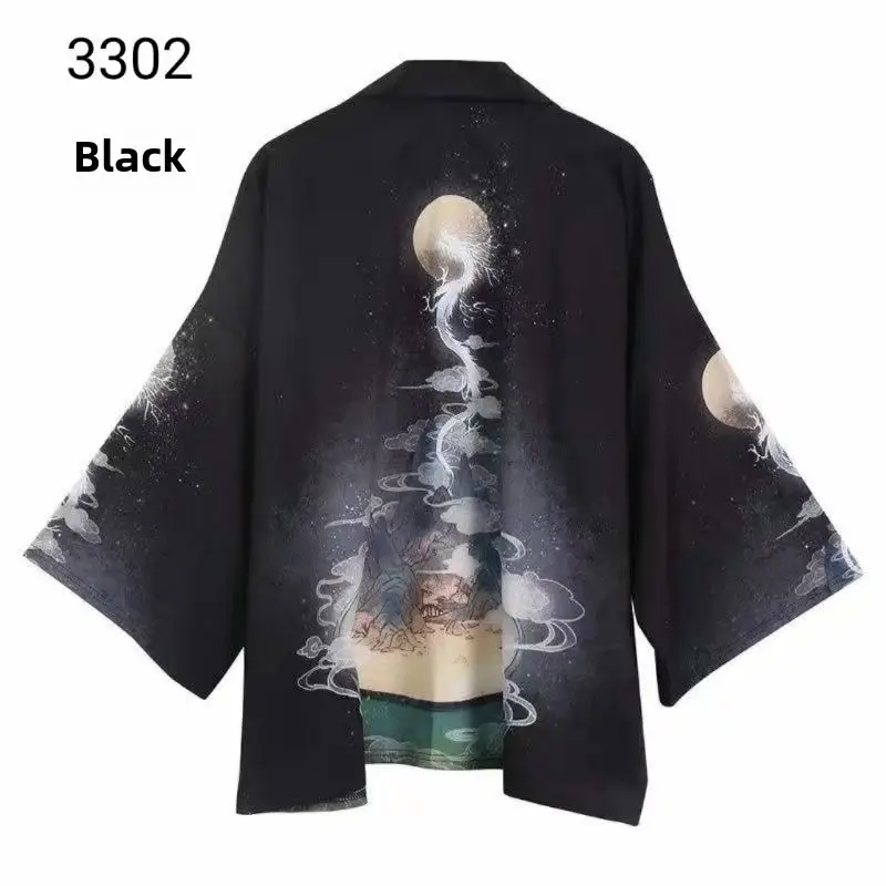 Japanese Style Dragon Print Sunscreen Coat for Men - Image 15