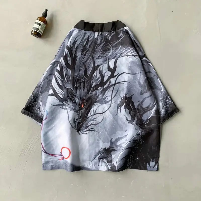Japanese Style Dragon Print Sunscreen Coat for Men - Image 22