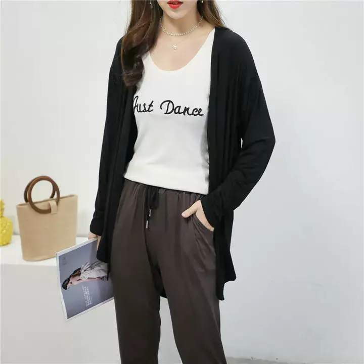 Women's White Modal Cardigan Large Loose Spring Summer Shirt — feature 11