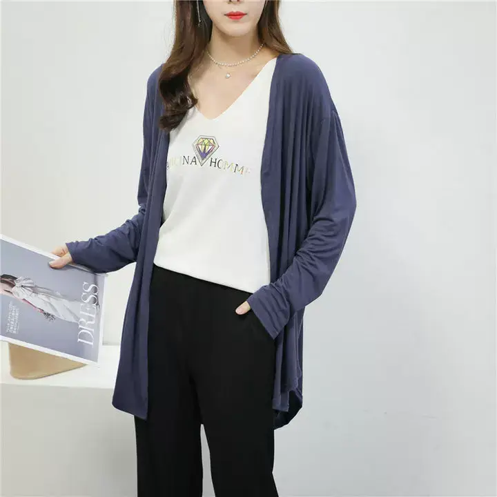 Women's White Modal Cardigan Large Loose Spring Summer Shirt — feature 13