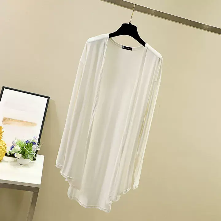 Women's White Modal Cardigan Large Loose Spring Summer Shirt — feature 32
