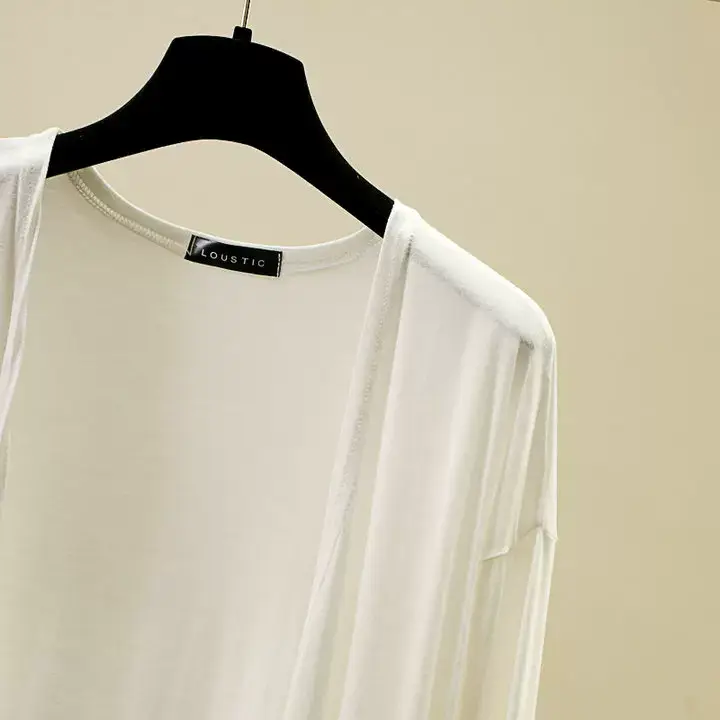 Women's White Modal Cardigan Large Loose Spring Summer Shirt — feature 34