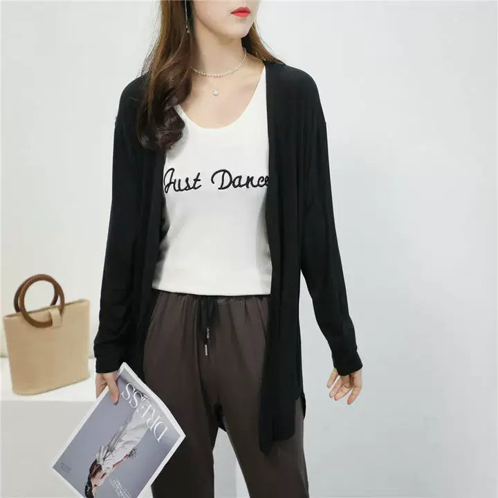 Women's White Modal Cardigan Large Loose Spring Summer Shirt — feature 8