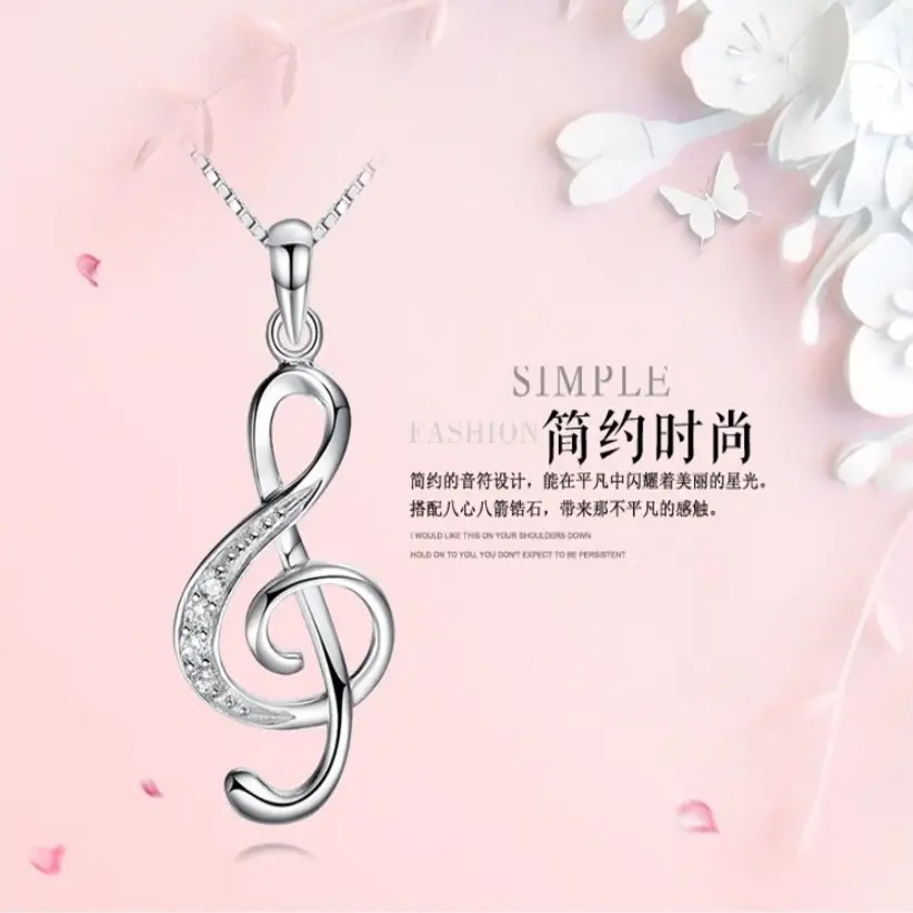 Silver Musical Note Pendant for Women - Image 2