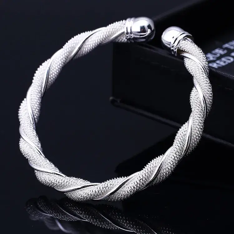 Yibaijia European and American Internet Intertwined Bracelets Silver-Plated Twist Braided Bracelets Mesh Braided Bracelets Open Bracelets