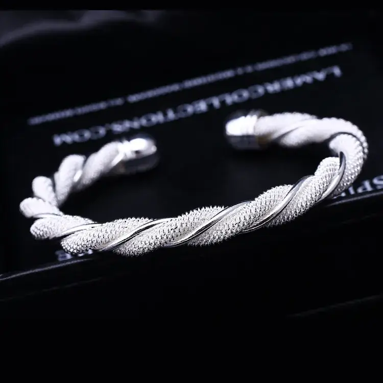 Yibaijia European and American Internet Intertwined Bracelets Silver-Plated Twist Braided Bracelets Mesh Braided Bracelets Open Bracelets