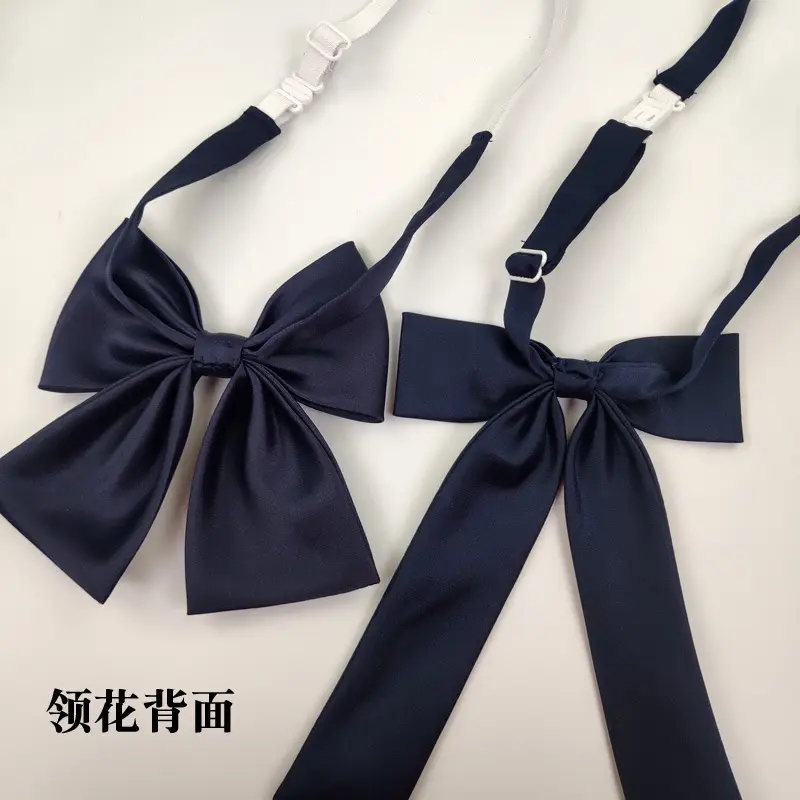 Navy Blue Satin Tie Bow Women's Uniform Accessory