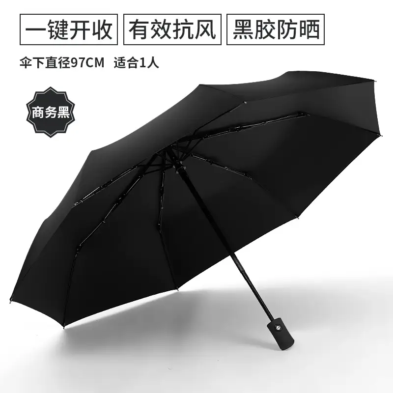 Black Full-Automatic Wind-Resistant Umbrella for Men Women - Image 12