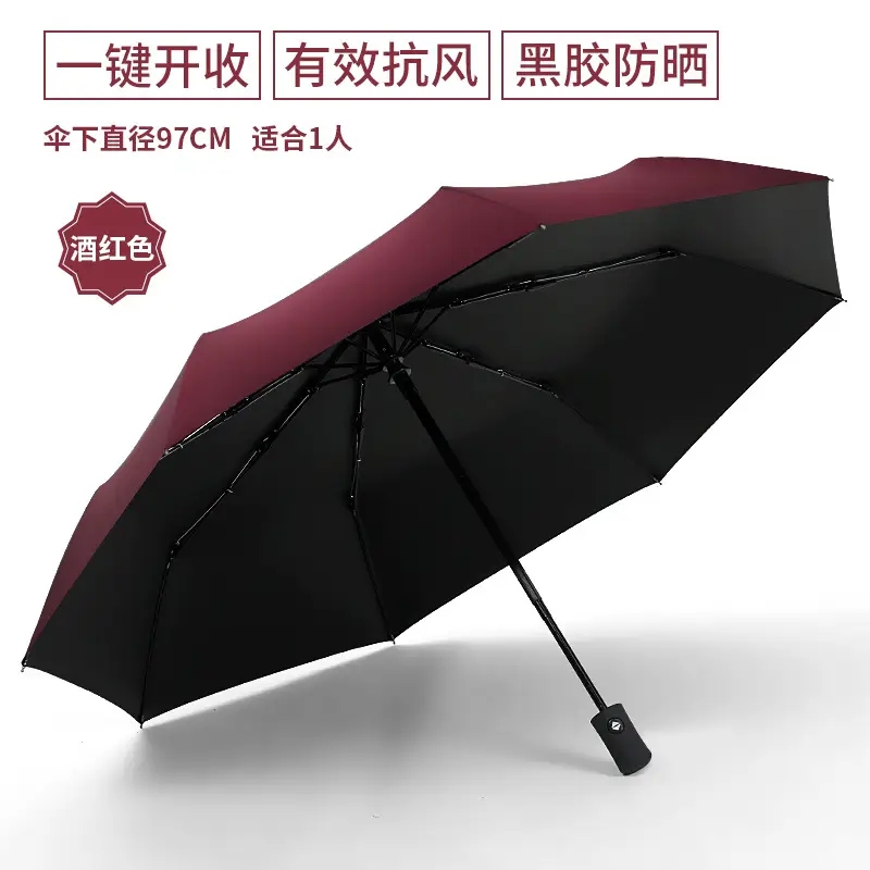 Black Full-Automatic Wind-Resistant Umbrella for Men Women - Image 14