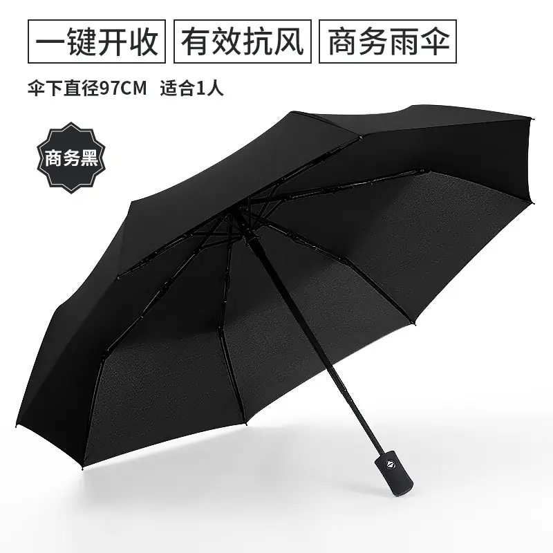 Black Full-Automatic Wind-Resistant Umbrella for Men Women - Image 9