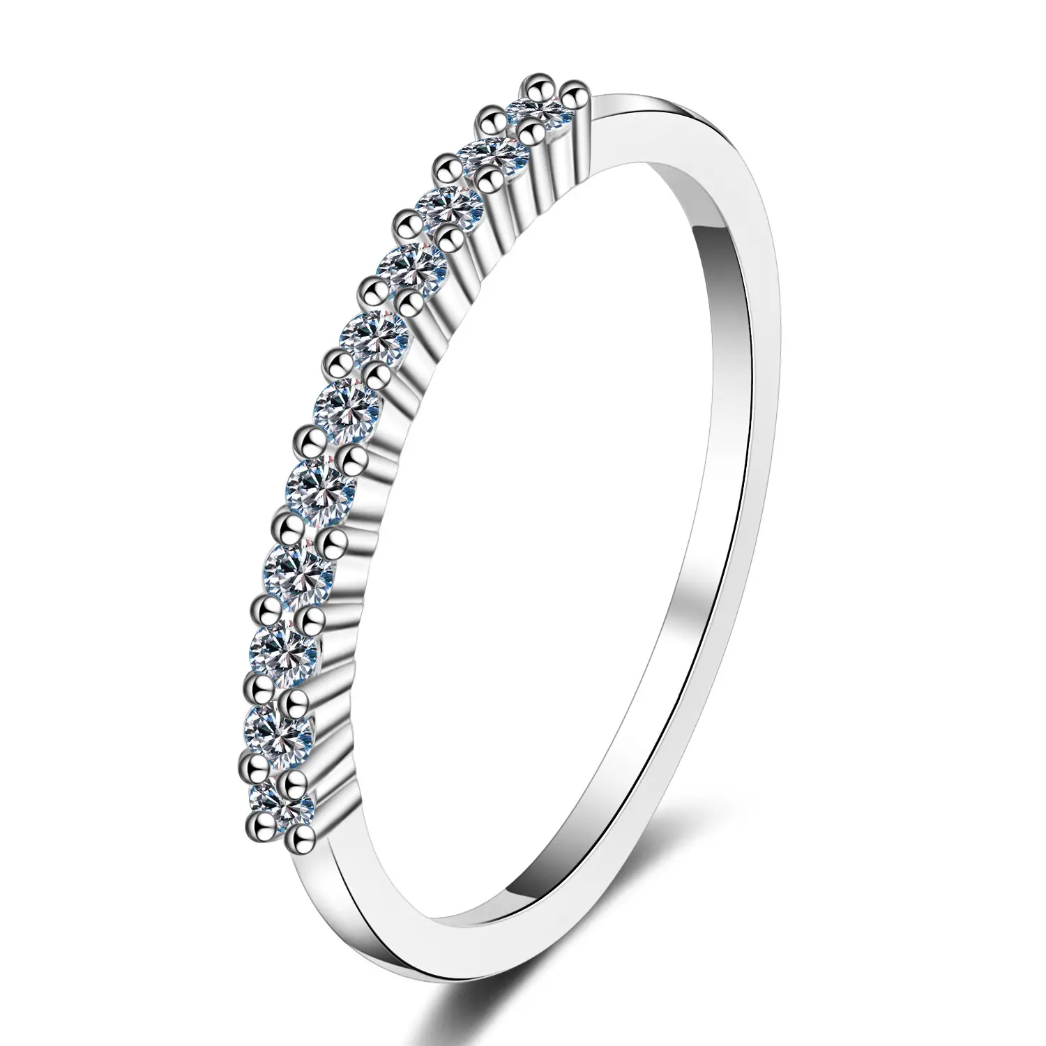S925 Sterling Silver Ring with 16 Points Moissanite Row Design