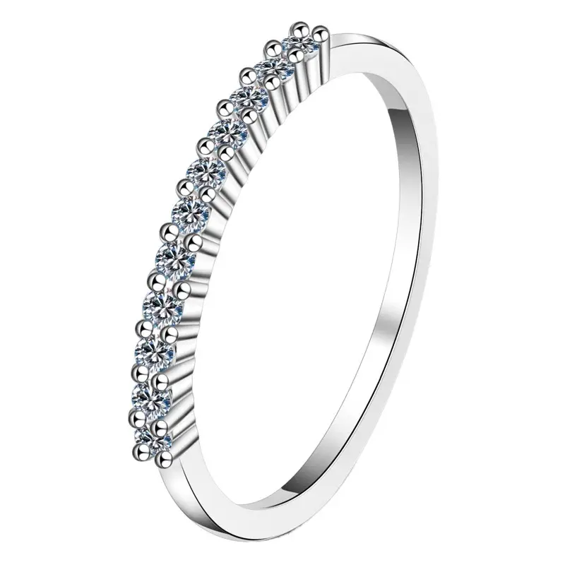 S925 Sterling Silver Ring with 16 Points Moissanite Row Design