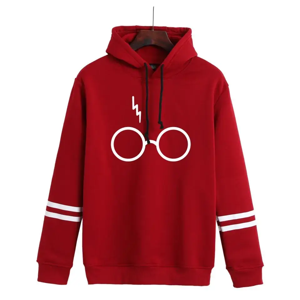 Gray Hooded Sweatshirt with Lightning Glasses Print