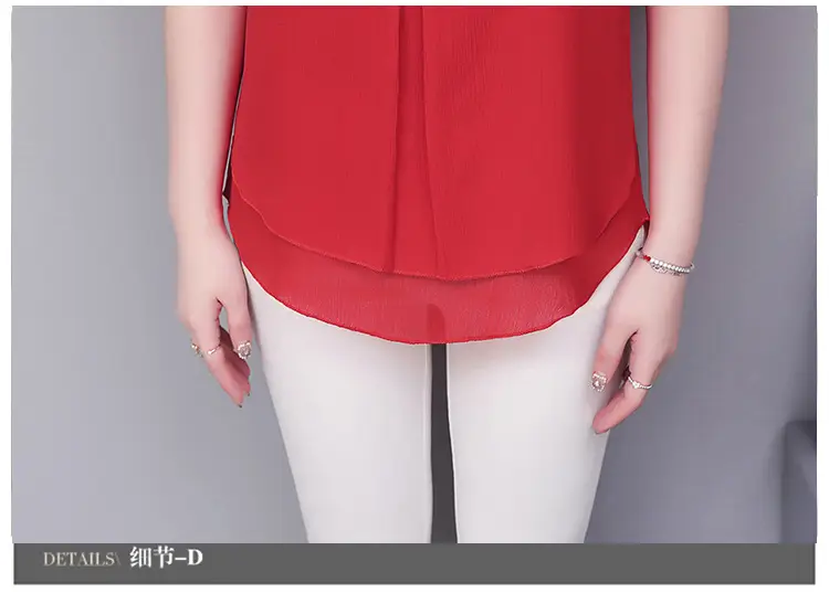 Real Shot Middle-aged Women Ruffled Chiffon Top Orange White Set — feature 25