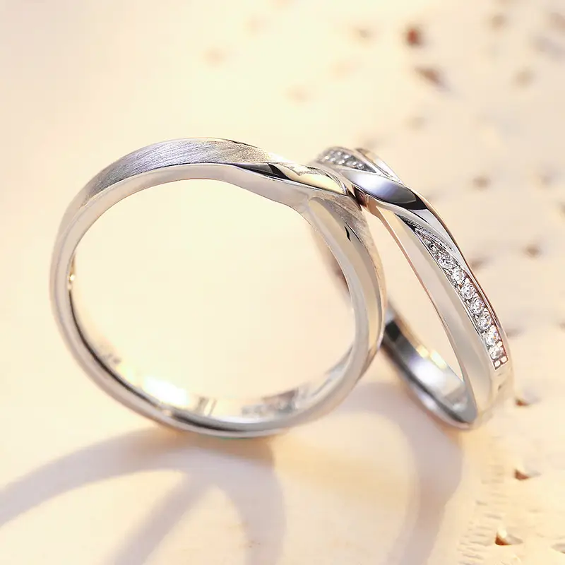 S925 Sterling Silver Couple Rings Pair Open Frosted - Image 3