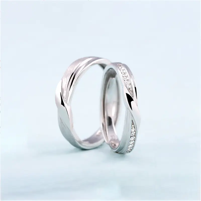 S925 Sterling Silver Couple Rings Pair Open Frosted - Image 5