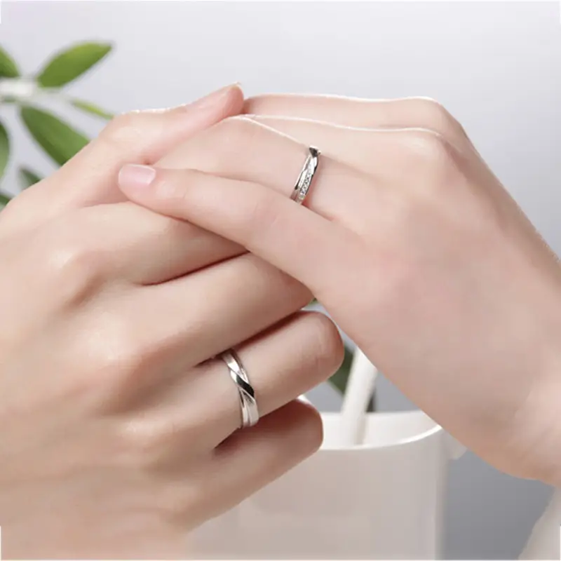 S925 Sterling Silver Couple Rings Pair Open Frosted - Image 6