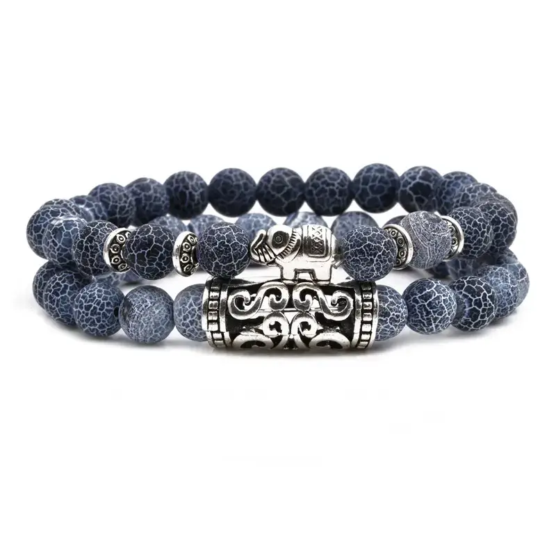 Blue Beaded Bracelet with Owl & Buddha Design - Image 3