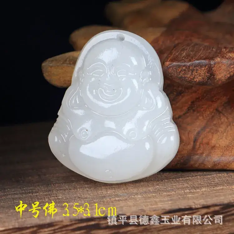 Suet White Jade Buddha Dragon Pendant 5.33" - Image 6