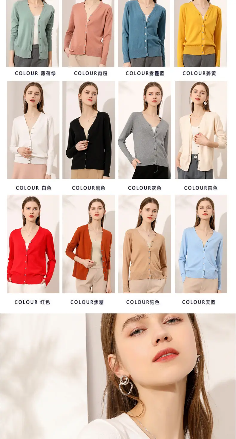 Women's Grey Knitted V-Neck Cardigan Coat — feature 5