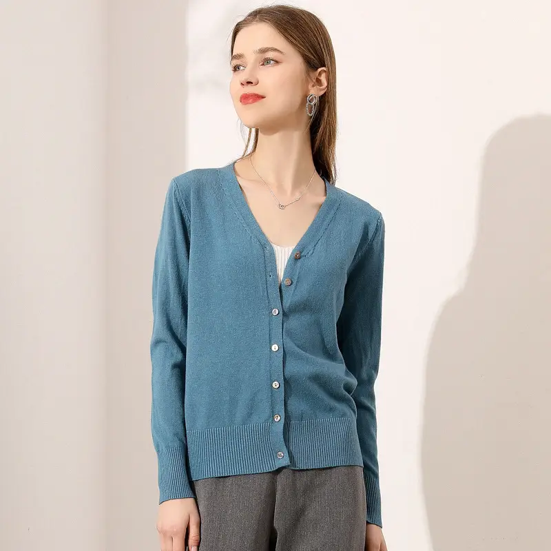 Women's Grey Knitted V-Neck Cardigan Coat - Image 6