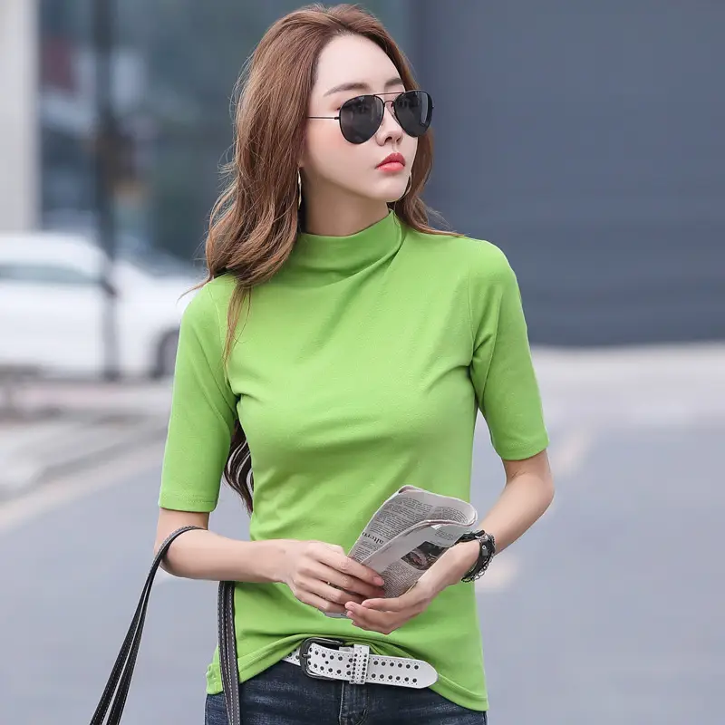 Women 2026 Mid Sleeve Base Shirt 95Cotton Solid Color Slim Fit - Image 6