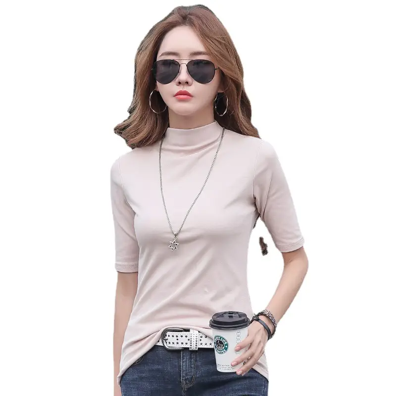 Women 2026 Mid Sleeve Base Shirt 95Cotton Solid Color Slim Fit - Image 7