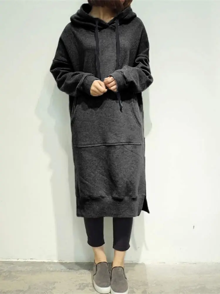 Long Sleeve Hoodie Sweatshirt Women Large Gray - Image 8