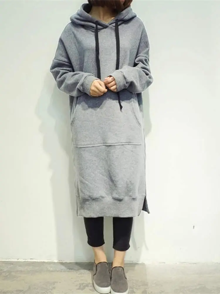 Long Sleeve Hoodie Sweatshirt Women Large Gray - Image 9