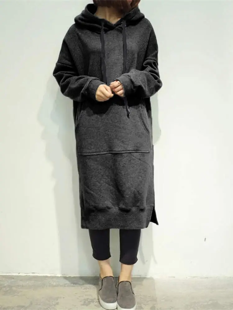 Long Sleeve Hoodie Sweatshirt Women Large Gray - Image 3
