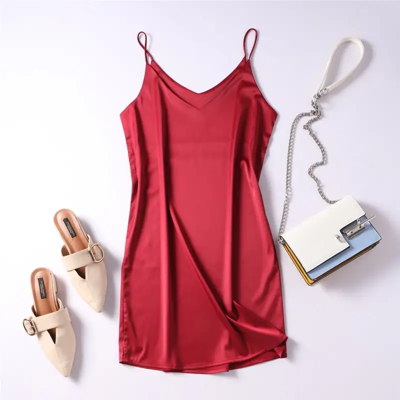 Women's Ice Silk Textured Nightgown with Chain Bag - Image 2