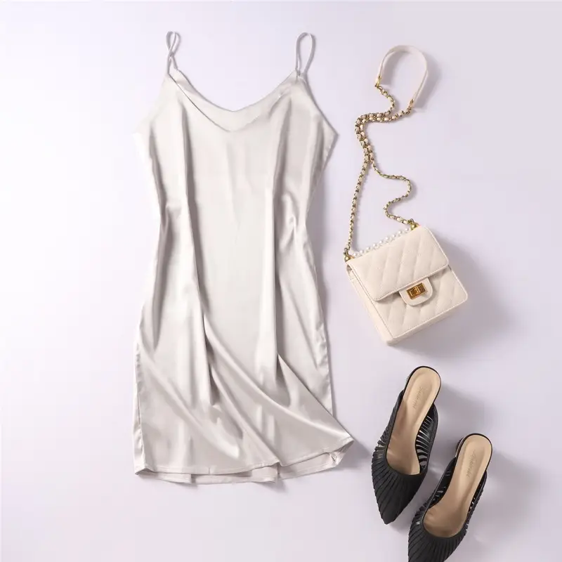 Women's Ice Silk Textured Nightgown with Chain Bag - Image 4