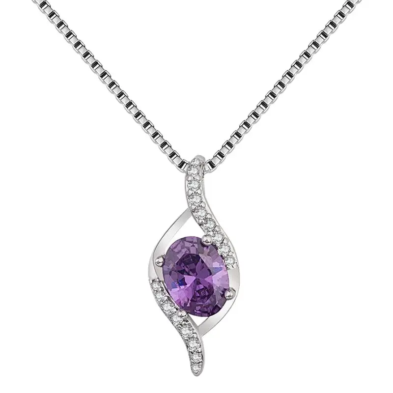 Korean Style Purple Zircon Pendant Necklace for Women