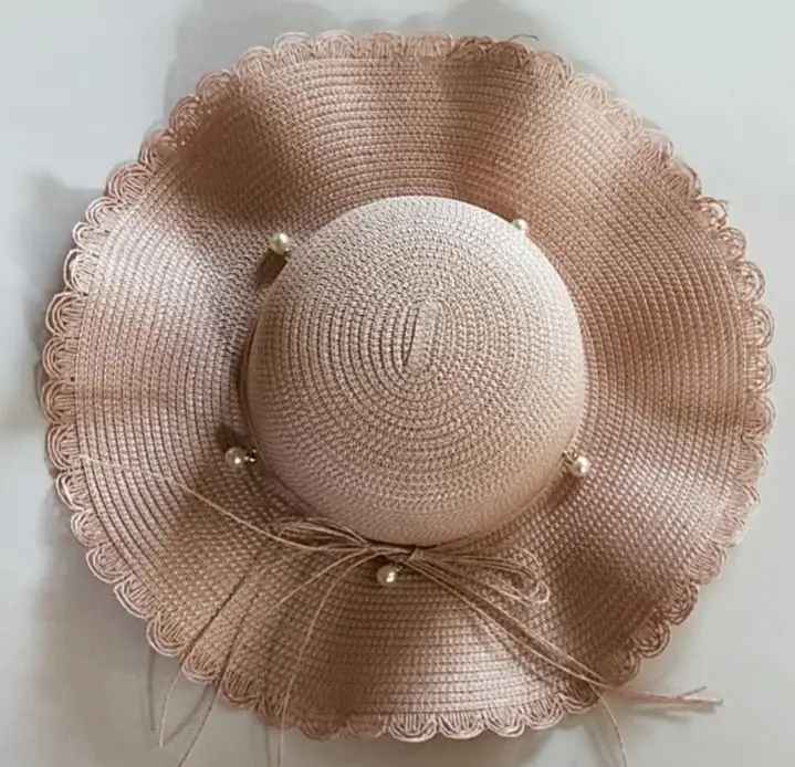 Women's Purple Lace Pearl Wave Straw Hat - Image 4