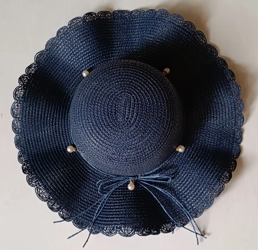 Women's Purple Lace Pearl Wave Straw Hat - Image 5