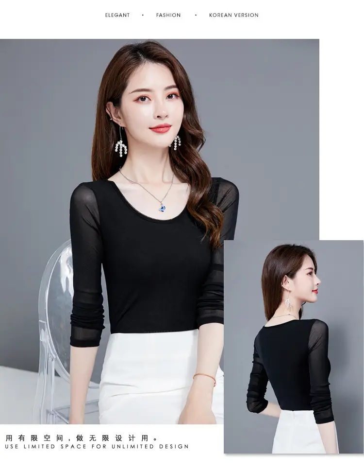 Elegant Women's White Long Sleeve T-Shirt with Glitter Silk Detail — feature 12
