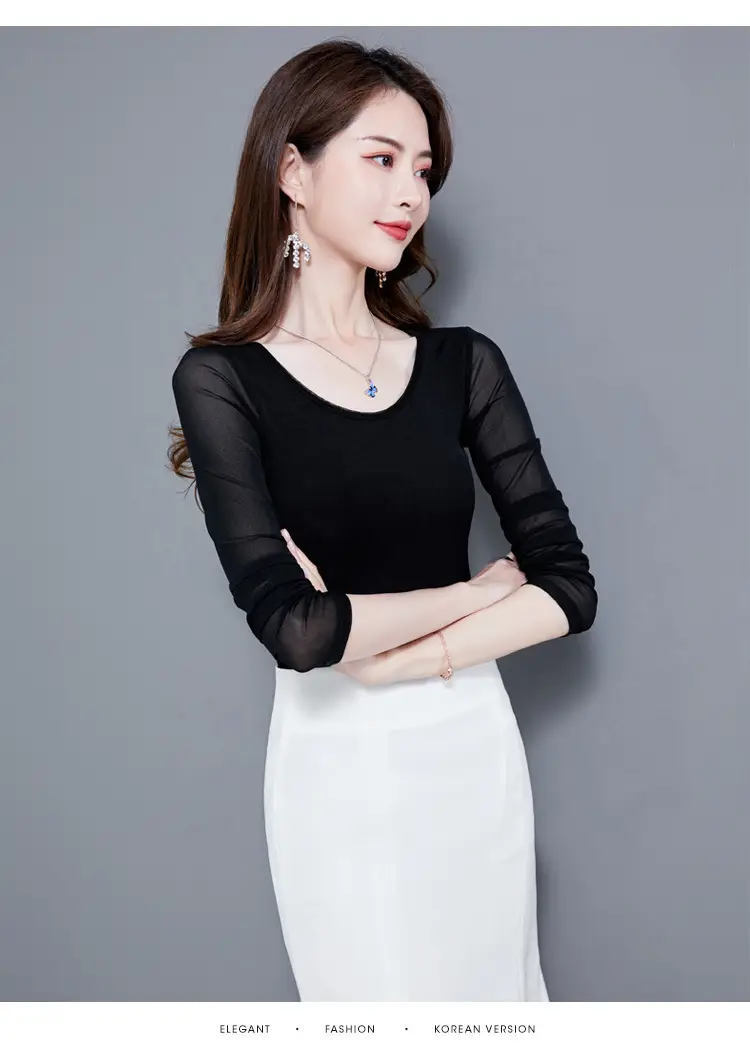 Elegant Women's White Long Sleeve T-Shirt with Glitter Silk Detail — feature 13