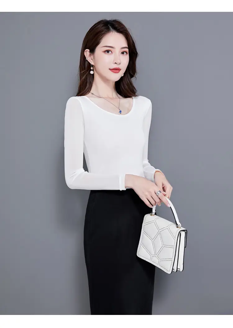 Elegant Women's White Long Sleeve T-Shirt with Glitter Silk Detail — feature 19